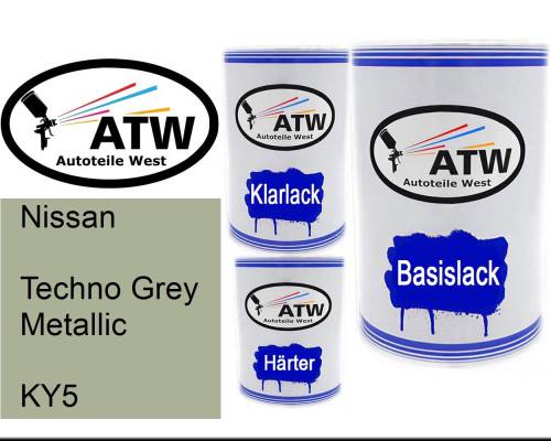 Nissan, Techno Grey Metallic, KY5: 500ml Lackdose + 500ml Klarlack + 250ml Härter - Set, von ATW Autoteile West.